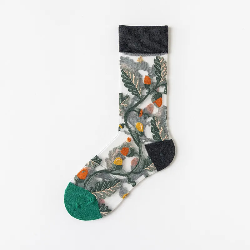 women's japanese style flower nylon crew socks a pair