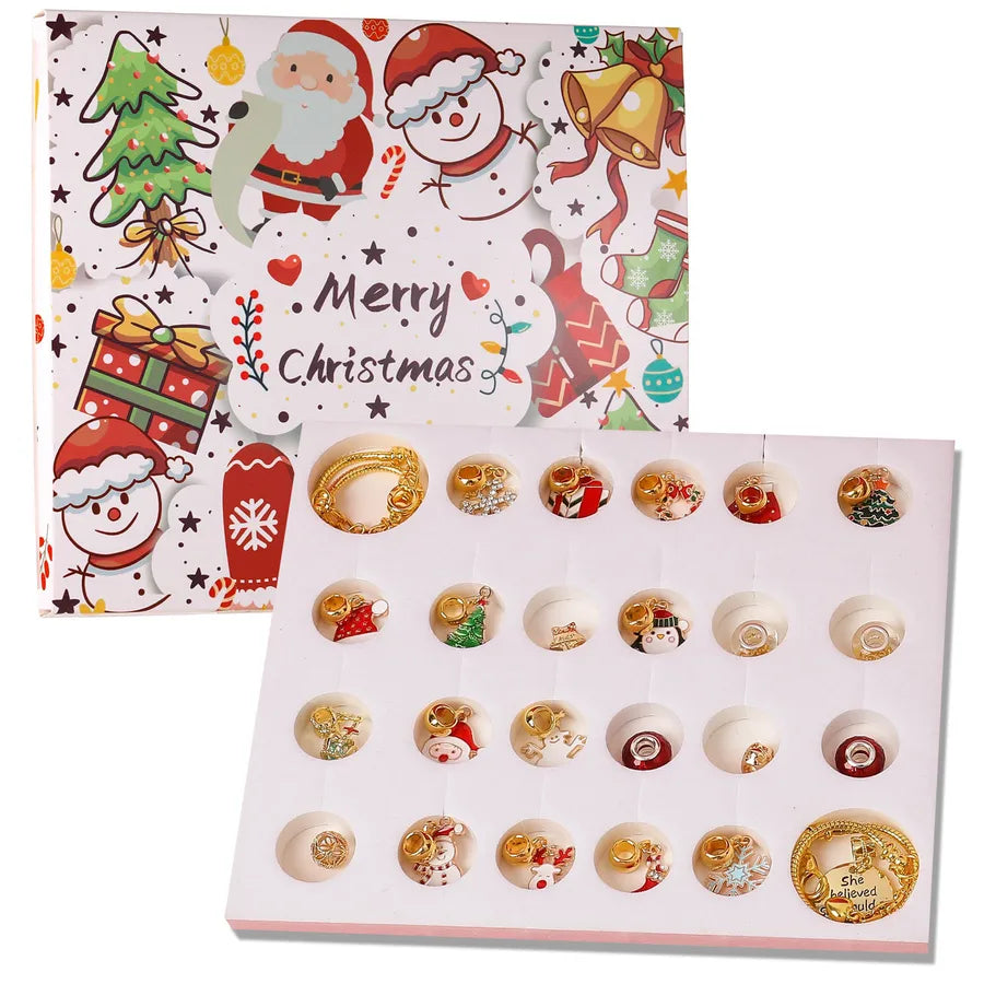 Christmas Themed Bead Bracelet Necklace Set Countdown Calendar Accessories DIY Original Design Alloy Santa Snowman Deer Gifts