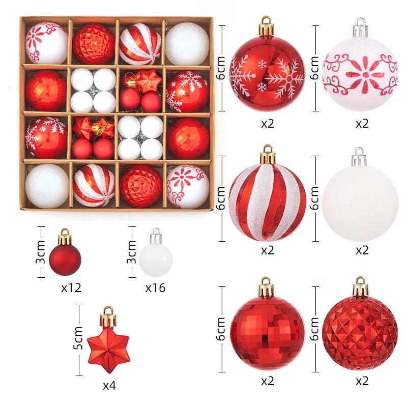 Christmas Decorations 44pcs Set Electroplated Painted Balls New Christmas Ball Christmas Tree Ornaments Simple Style Plastic