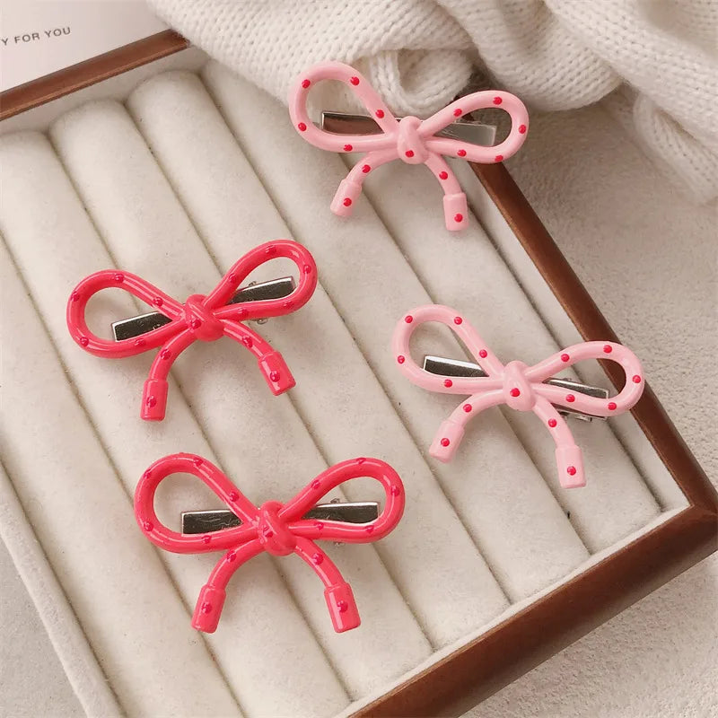 Pink Polka Dot Butterfly Knot Hair Clip Women's Forehead Bangs Clip Side Duckbill Clip Fringe Hairdressing Accessories