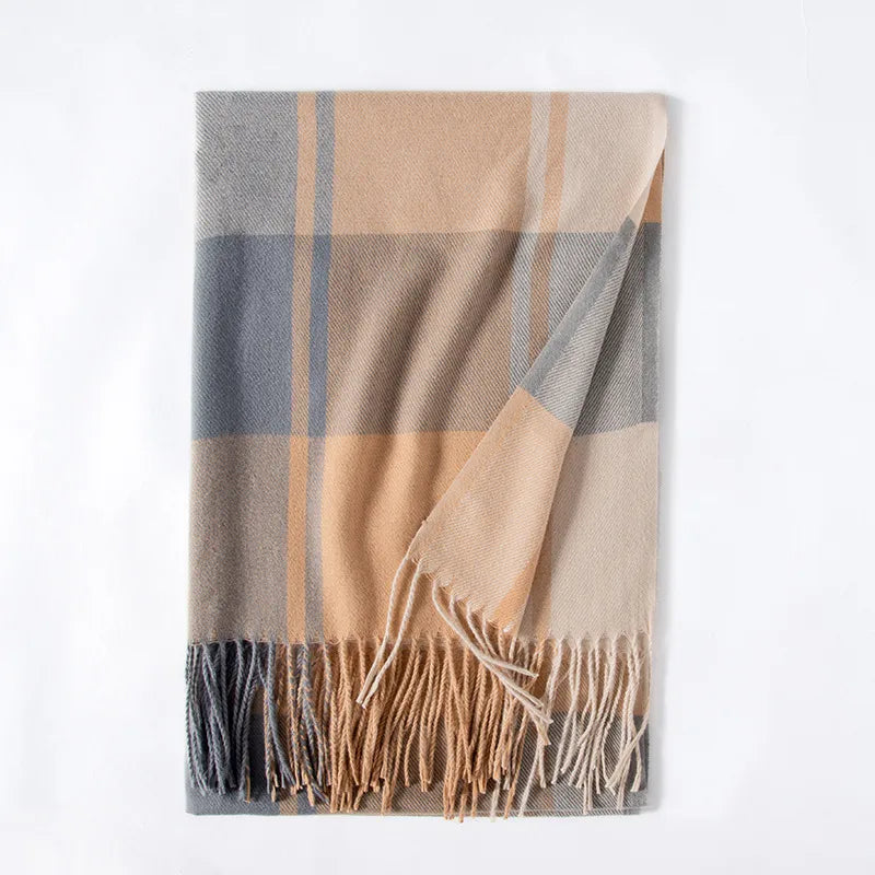 women's fashion plaid polyester knitted winter scarves