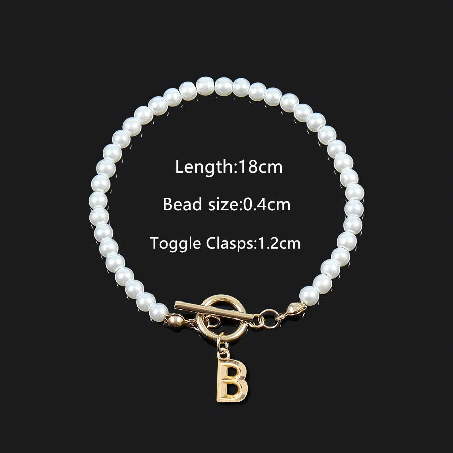 Elegant Vintage Style Classic Style Letter 304 Stainless Steel Artificial Pearl Beaded Chain Beaded Bracelets Wholesale