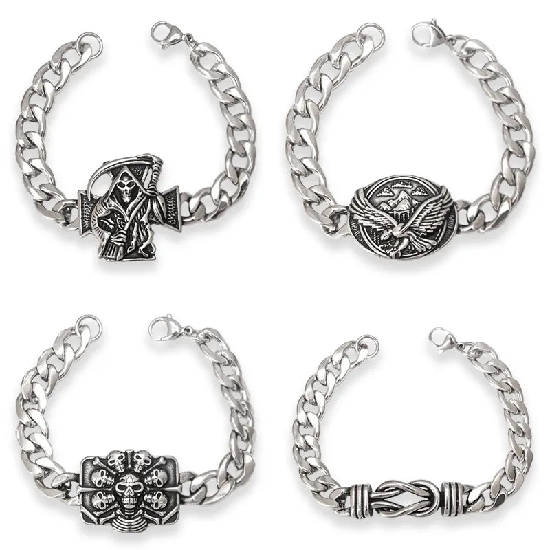 Stainless Steel Street Cool Hip Hop Punk Cool Dark Skull Eagle Titanium Steel Men's Cuba Hand Accessory Bracelet