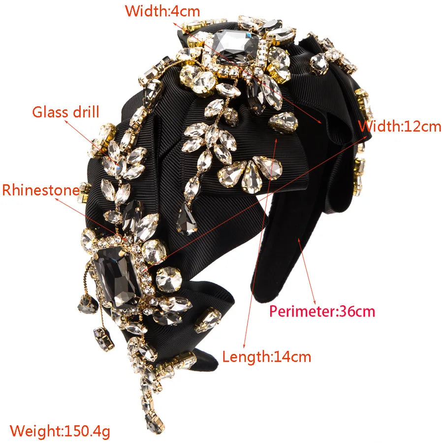 women's luxurious shiny bow knot cloth inlay rhinestones glass hair band