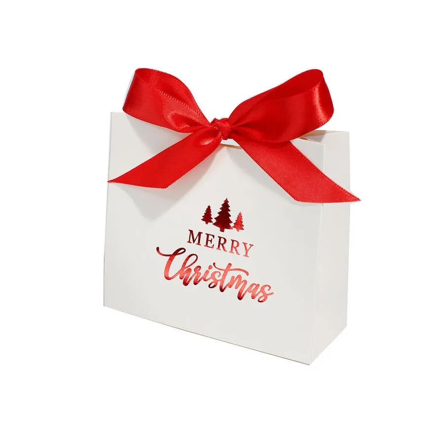 Fashionable Christmas Candy Packaging Box Gift Wrapping Bag Simple Elegant Holiday Season White Card Paper Christmas Tree