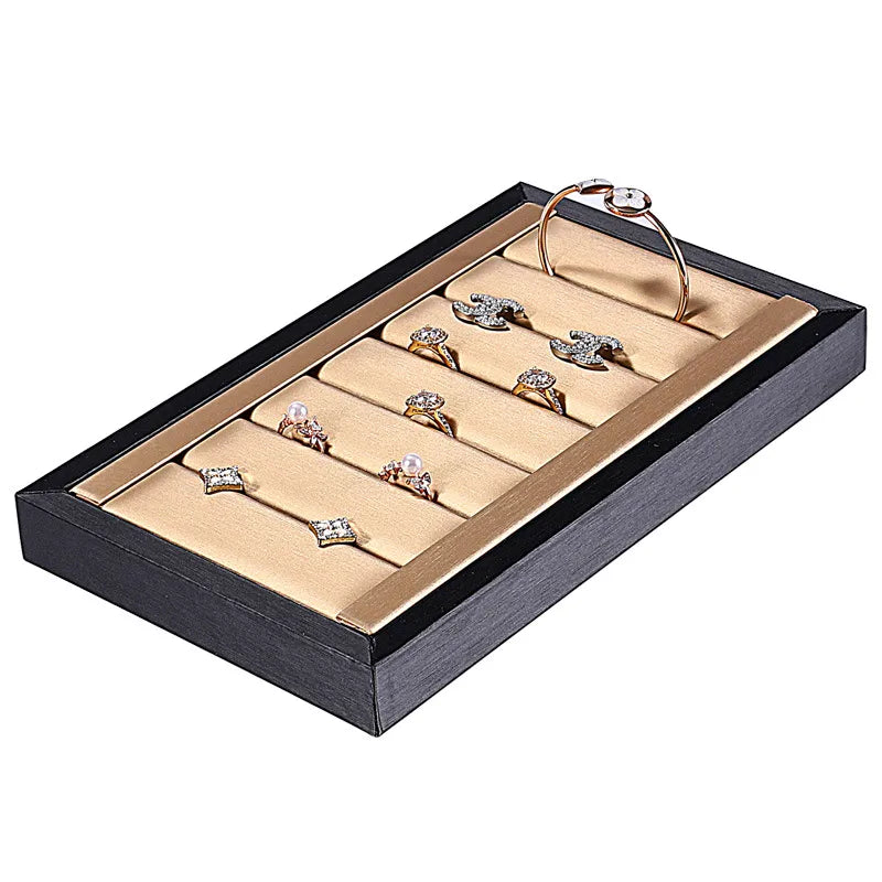 Jewelry Display Stand Ring Earring Bracelet Organizer Counter Decoration Rectangular Wooden Tray Luxury Feel Combination Craft