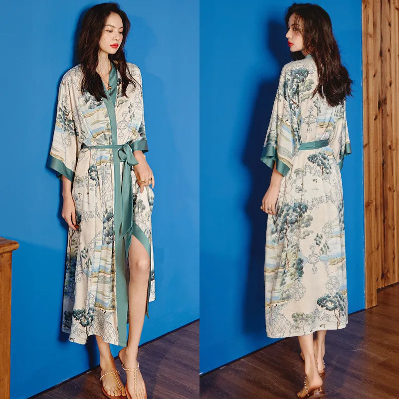 new satin chiffon ice silk light bathrobe multicolors