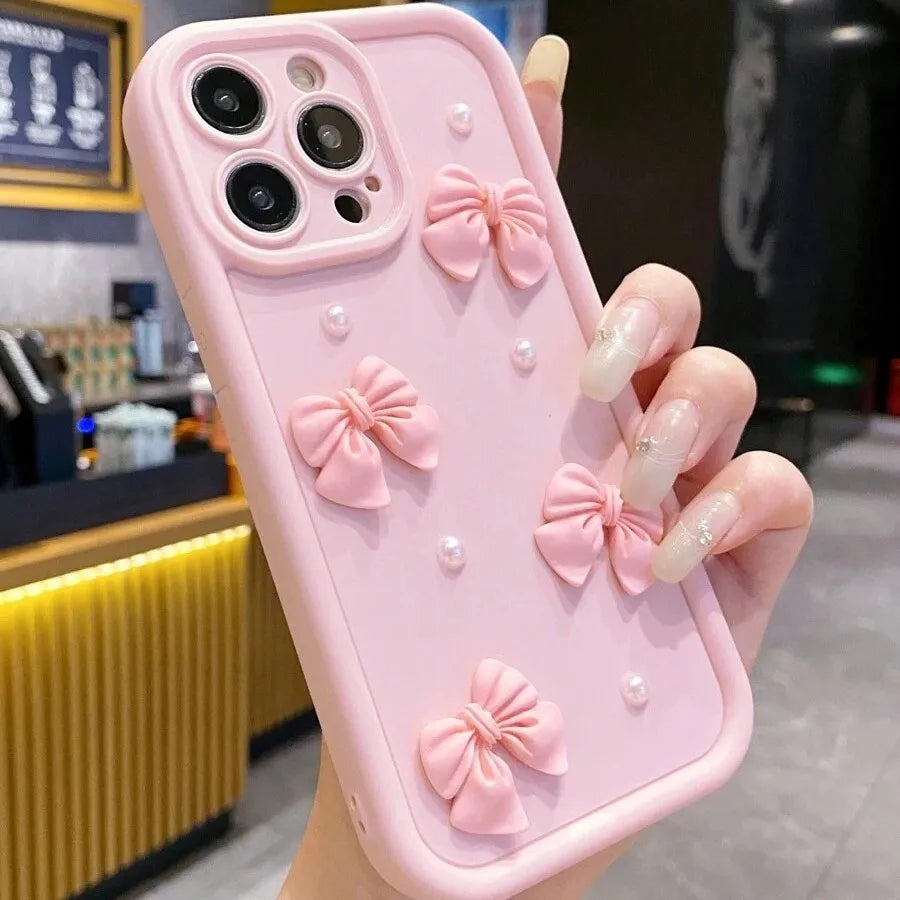 Pearl Butterfly Knot Phone Case For Apple 16Promax 15Plus 14Day Eye Stair 13Blow 12Soft TPU Material Matte Finish Personality Design