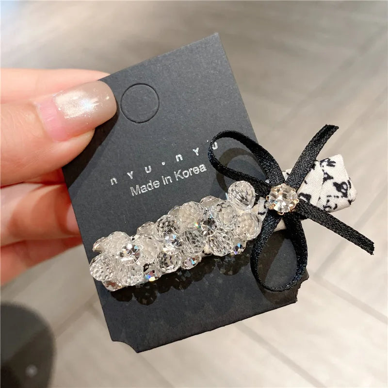 New Dongdaemun Crystal Fabric Hair Clip Headwear Floral Embellished Diamond Edge Duckbill Hairline Hair Clip Women's Accessory