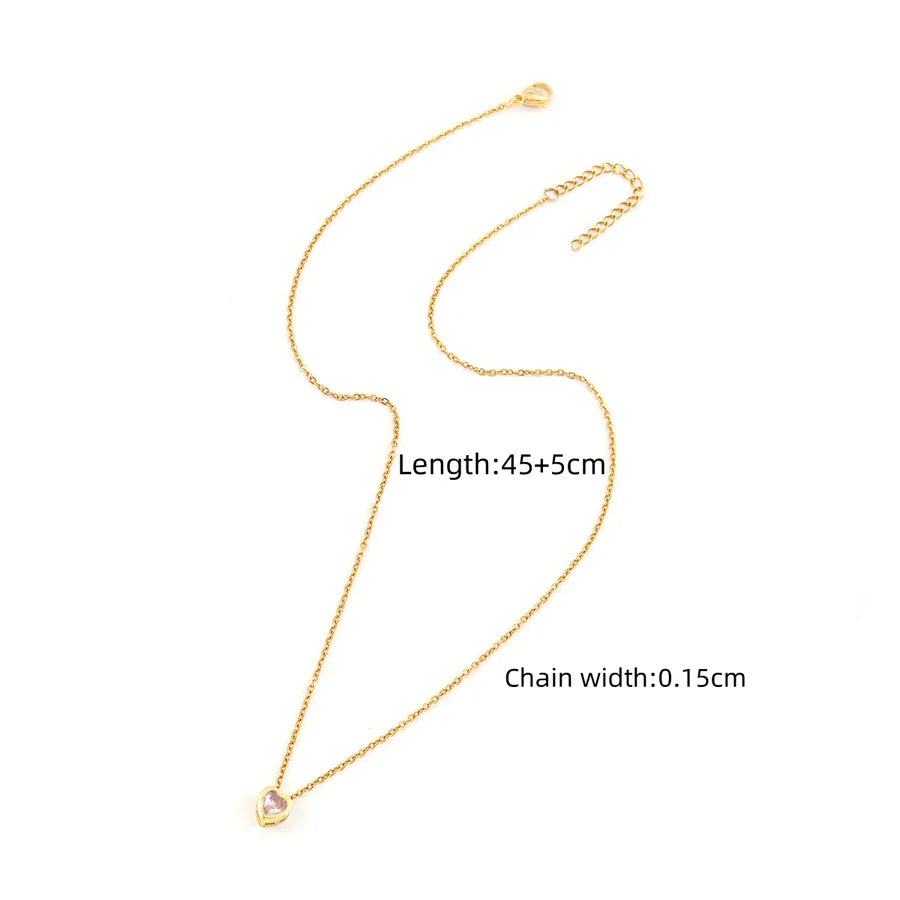Wholesale Jewelry Elegant Simple Style Classic Style Heart Shape 201 Stainless Steel Artificial Crystal Inlay Pendant Necklace cable chain