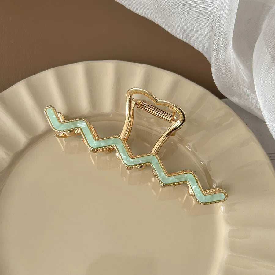Elegant Women's Summer Spring Acetate Hair Clips Stylish Brain Back Shark Clip Wave Pattern Zinc Alloy Hair Accessories
