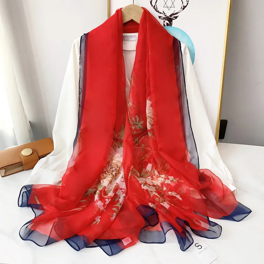 Women's Elegant Printing Polyester Chiffon Silk Scarf