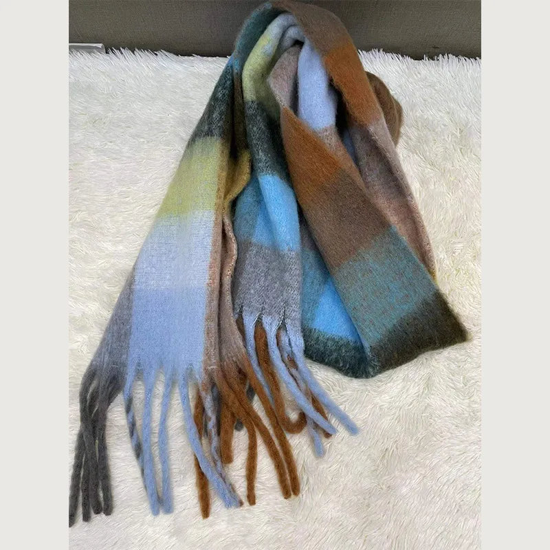 women's fashion stripe polyester tassel winter scarves