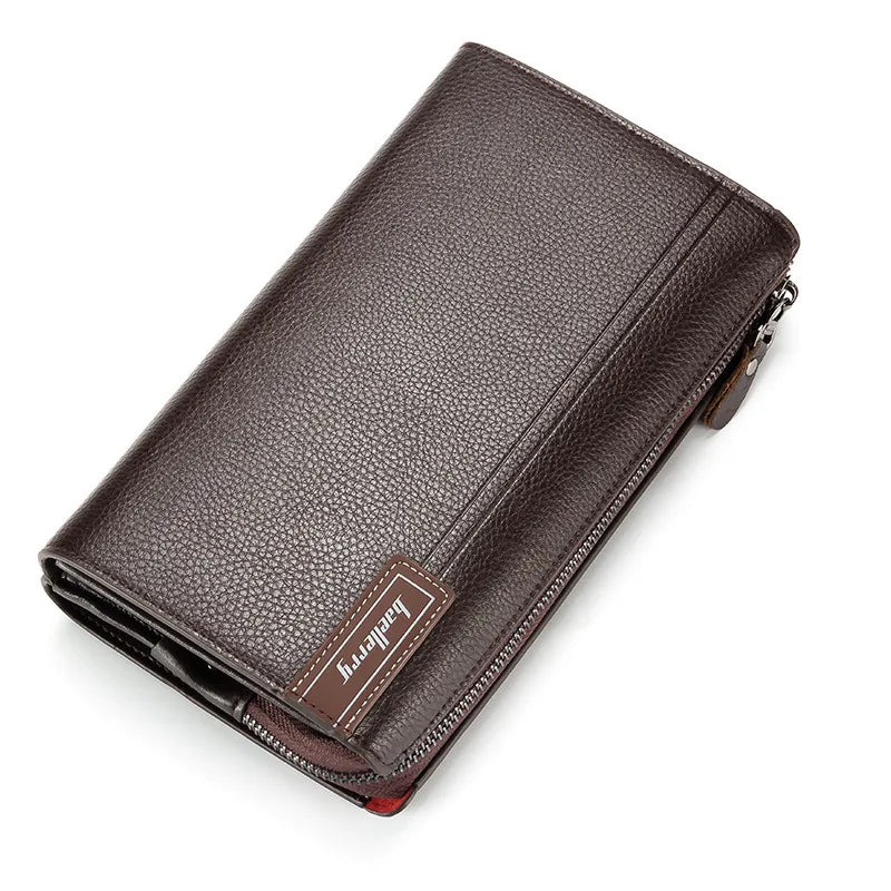 men's solid color pu leather zipper wallets