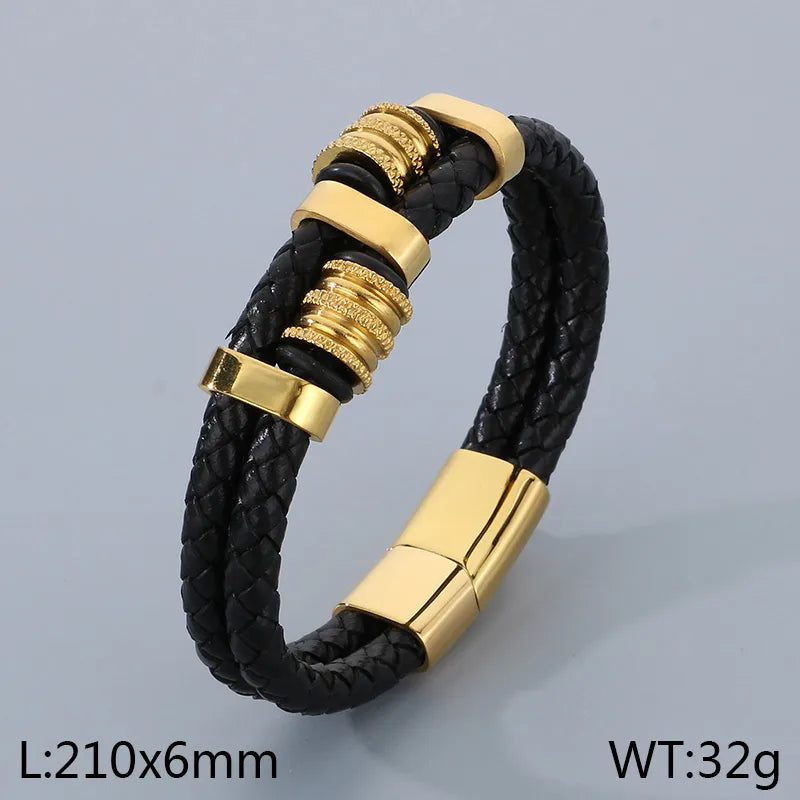 Business Simple Style Geometric 304 Stainless Steel Microfiber Leather 18K Gold Plated Men's Bangle