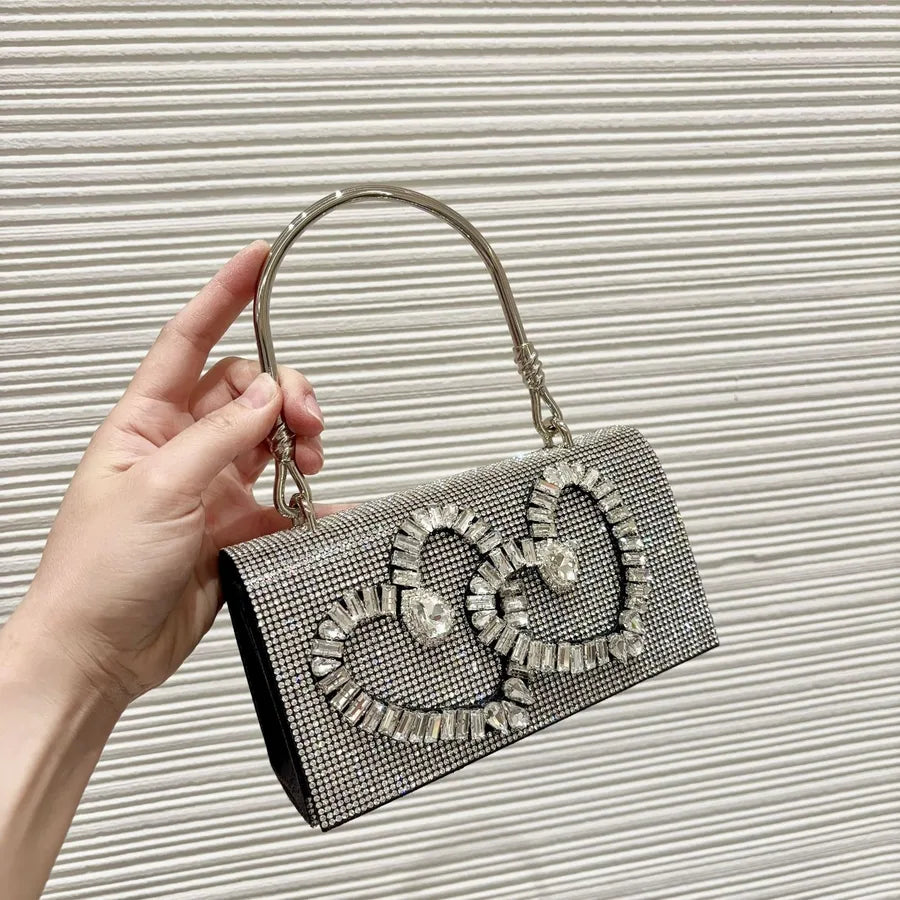 New  Hand Bag Full Diamond Bag Rhinestone Flower Chain Small Square Bag Handbag Shoulder Crossbody Evening Bag