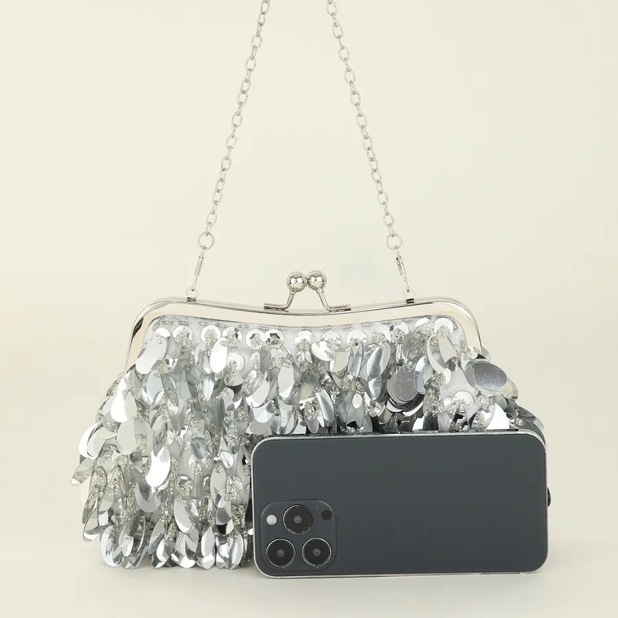 Women's Plastic Solid Color Elegant Streetwear Sequins Square Clamp Evening Bag
