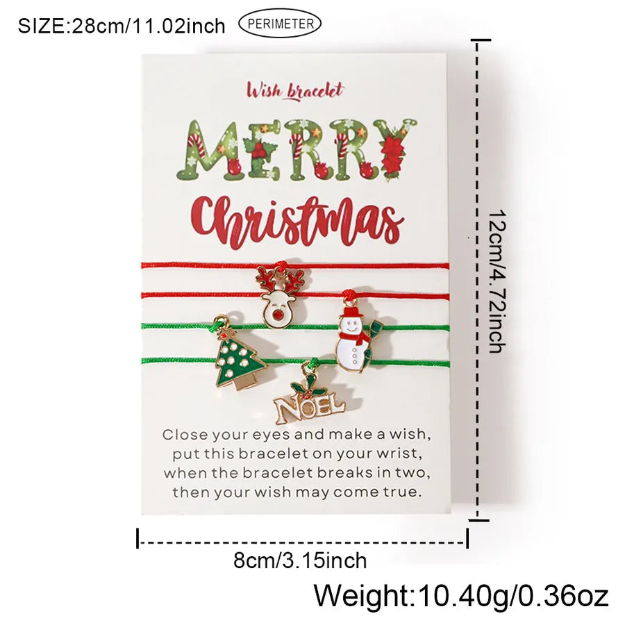 Christmas New Adjustable Bracelet Christmas Tree Reindeer Snowman Pendant Bracelet Set of Four Christmas Cards