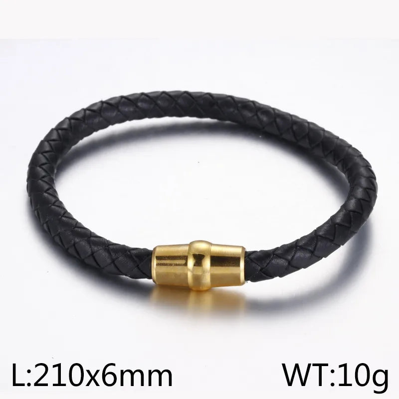 Simple Style Geometric Pu Leather Titanium Steel Plating 18K Gold Plated Men's Bracelets