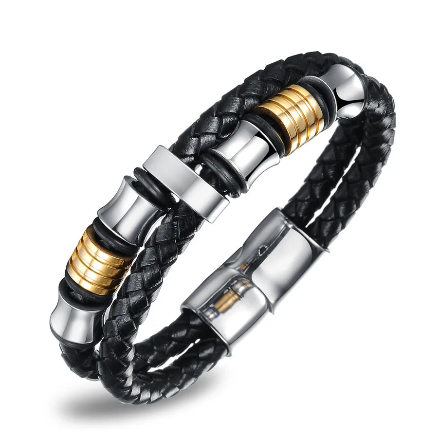 Casual Retro Geometric Pu Leather Layered Braid Men's Bracelets