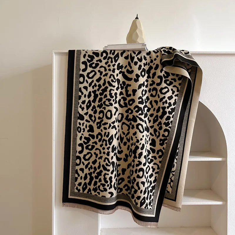 Unisex Simple Style Leopard Imitation cashmere Scarf