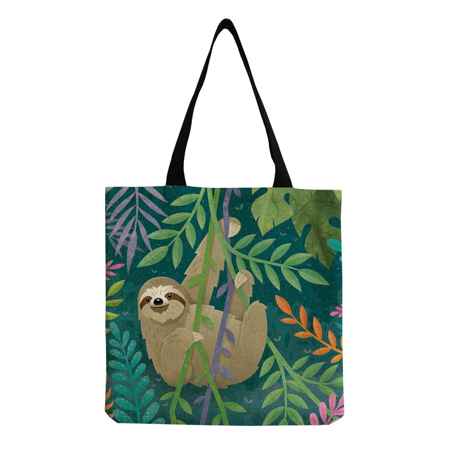 Women's Cute Cartoon Letter Linen Shopping bags