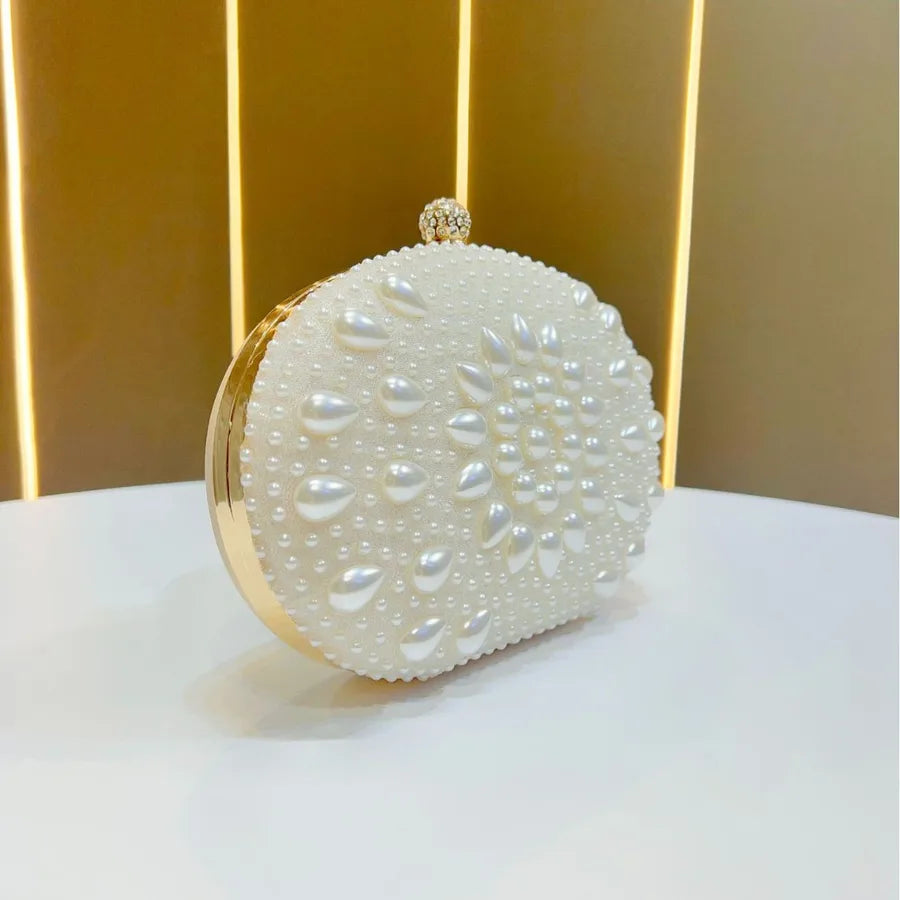 Fashionable Pearl Evening Bag Handheld Chain Wedding Dress Complement Women's Handbag Elegant Clutch Underarm Bag Polyester