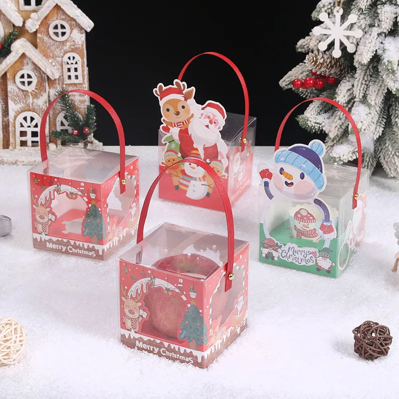 Transparent Square Christmas Baking Packaging Box Paper Cup Cake Box Cartoon Apple Box Children Gift Box Baking Supplies