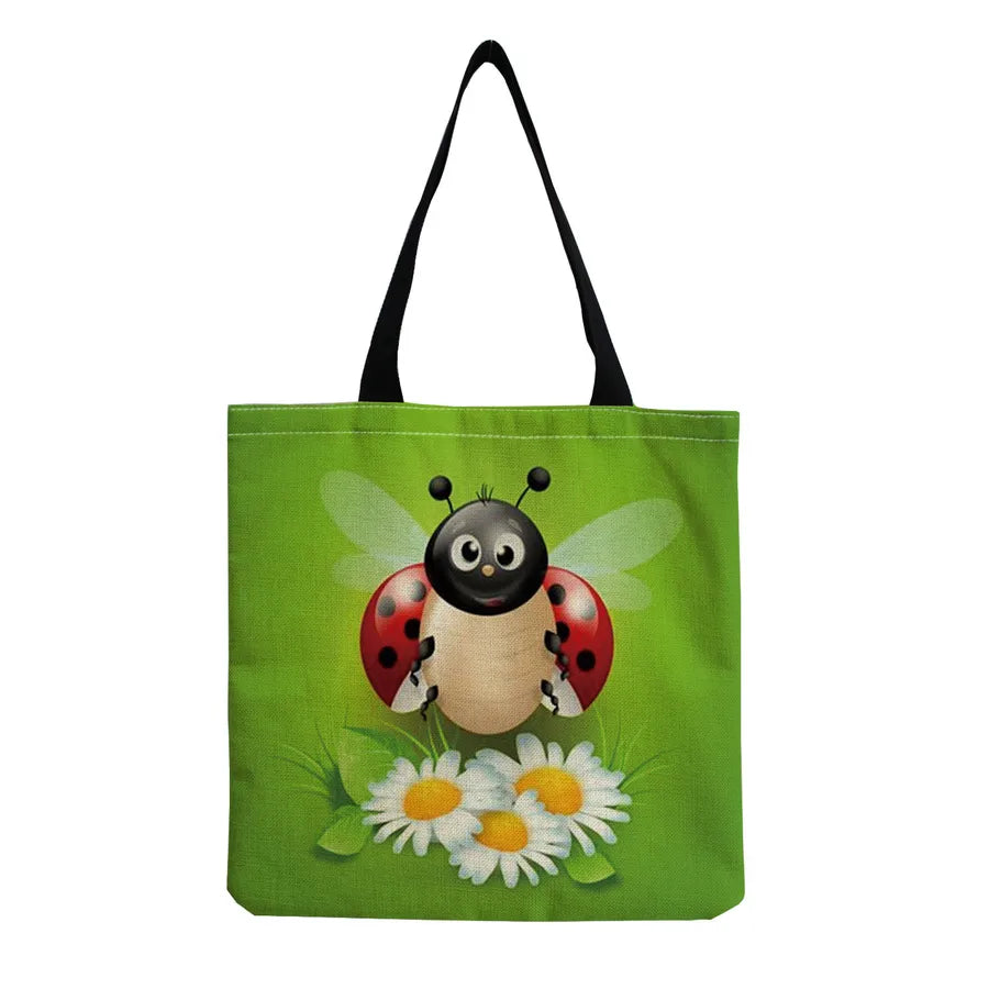 Unisex Cute Beetles Linen Shopping bags