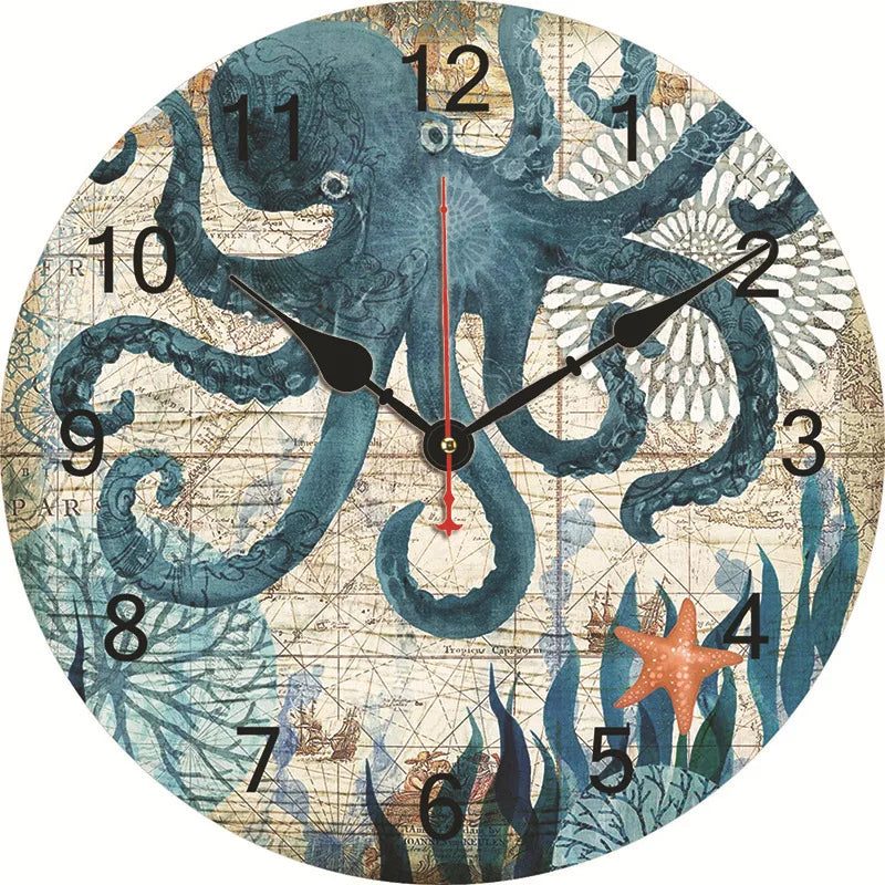 silent wall clock retro wood ocean clock wall sticker simple wall clock retro explosion hanging clock