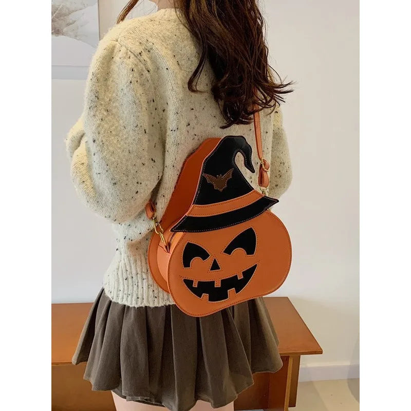 Halloween Pumpkin Shaped Irregular Women's Crossbody Bag Single Shoulder Bag Funny Design Polyester Lining PU Material Large Size