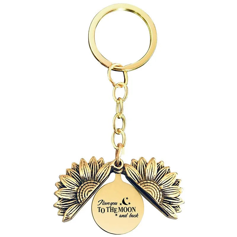 1 piece retro letter plant flowers metal plating keychain