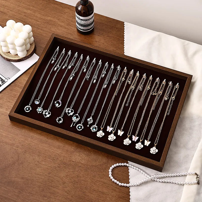 Walnut Wood Jewelry Display Tray Earring Necklace Bracelet Ring Stand Night Market Stall Props Luxury Style Jewelry Holder