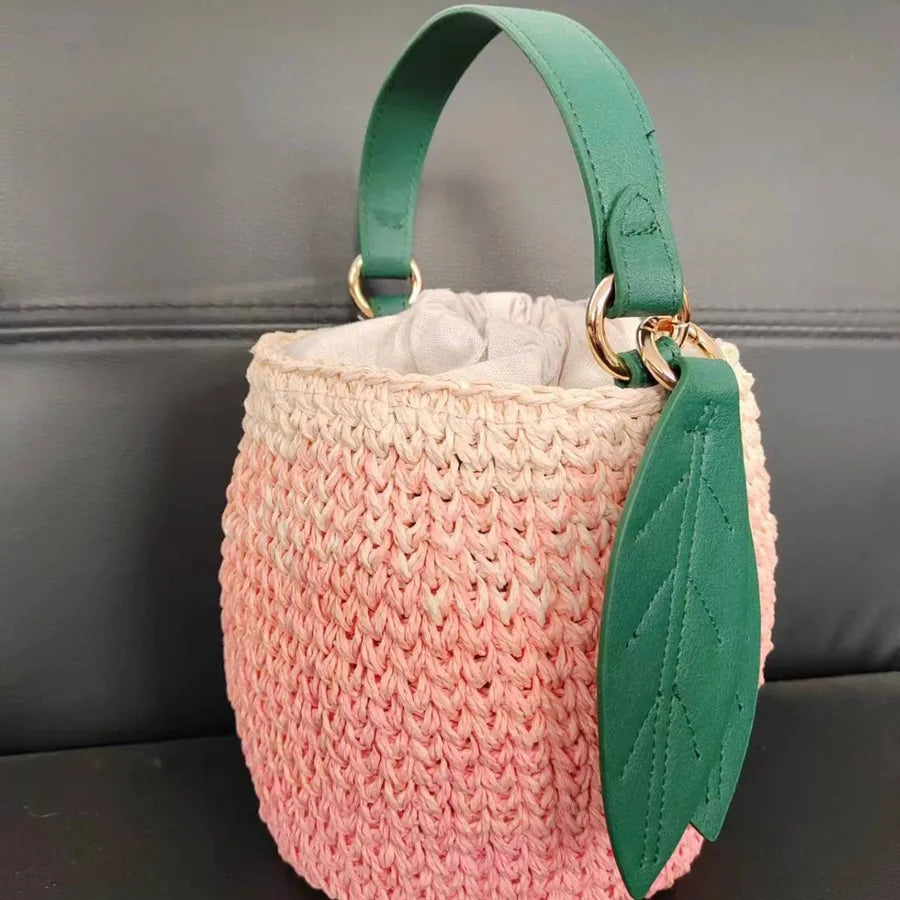 Women's Paper Color Block Fruit Vacation Beach Streetwear Weave Bucket String Straw Bag