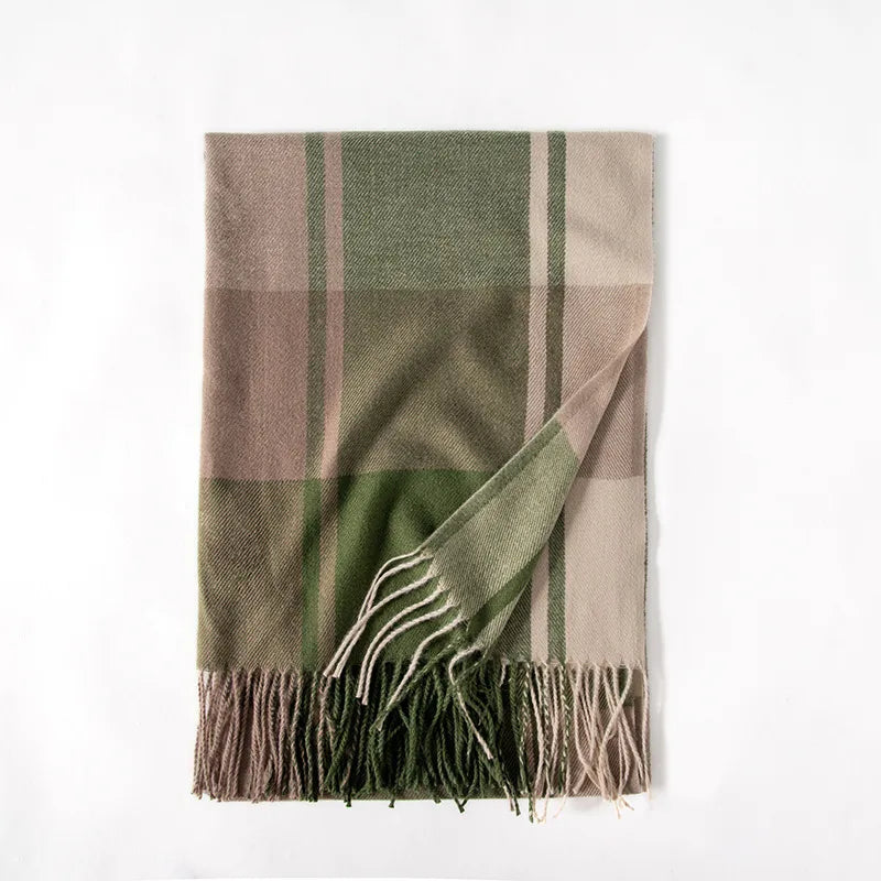 women's fashion plaid polyester knitted winter scarves