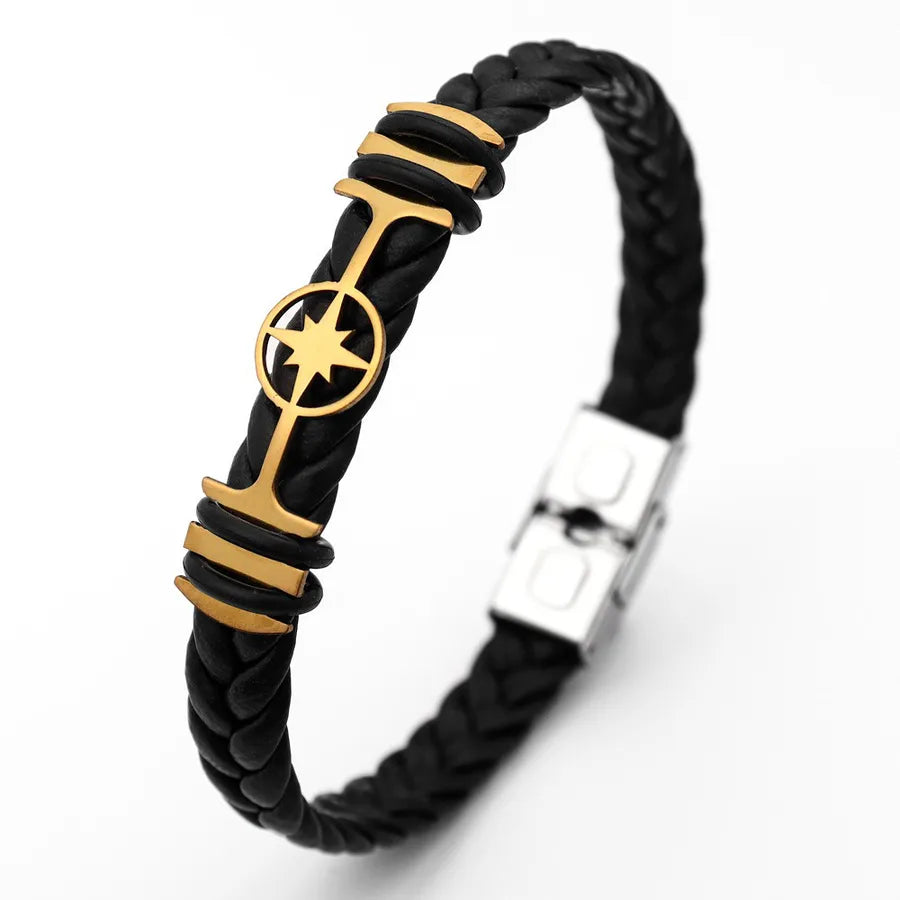 Retro Punk Solid Color Pu Leather Men's Bracelets Men Cord & Leather Bracelets