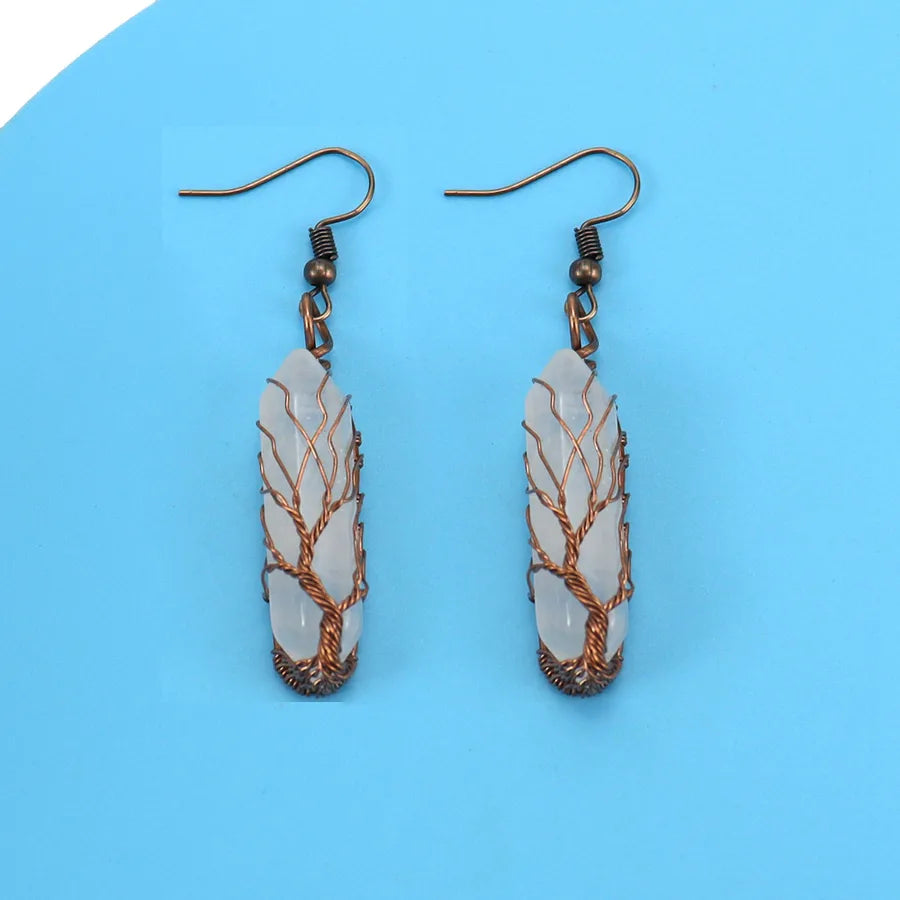 fashion hexagon prism artificial crystal copper plating drop earrings 1 pair