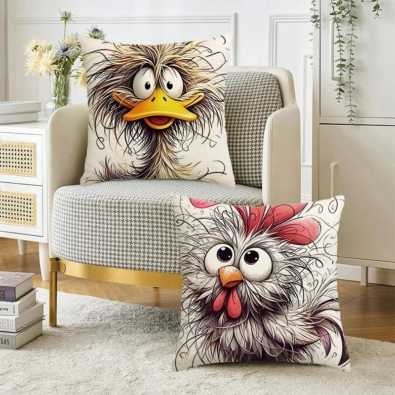 Funny Bird Print Linen Pillowcase New Style Office Cushion Cover Simple Cartoon Design Eco-Friendly Linen Material