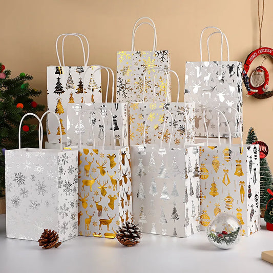 Cartoon Christmas Tree Deer Snowflake Holiday Party Gift Bags Snacks Packaging Bags Festive Design Universal Paper Bags