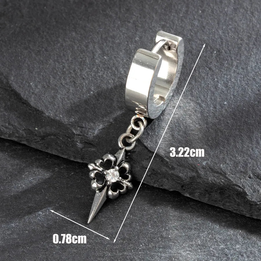 1 Piece Vintage Style Simple Style Roman Style Cross Inlay 316 Stainless Steel  Zircon Drop Earrings
