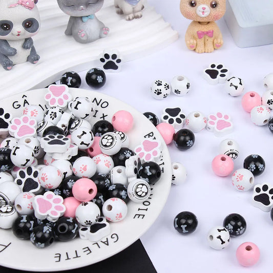 1 Piece Diameter 16mm Hole 4~4.9mm Wood Paw Print Beads