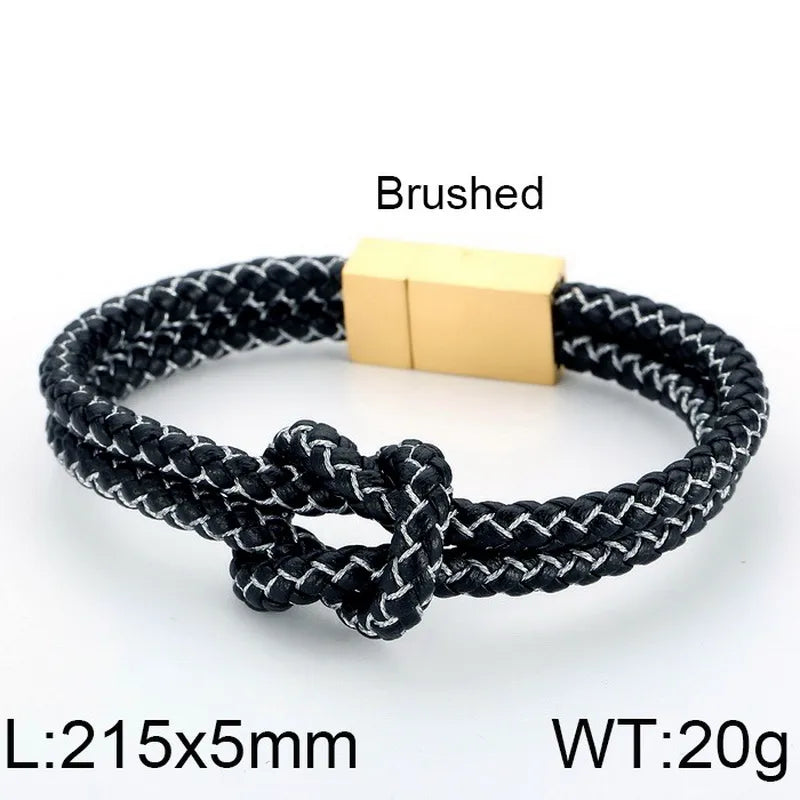 Simple Style Commute Color Block Stainless Steel Pu Leather Irregular Braid 18K Gold Plated Unisex Bangle