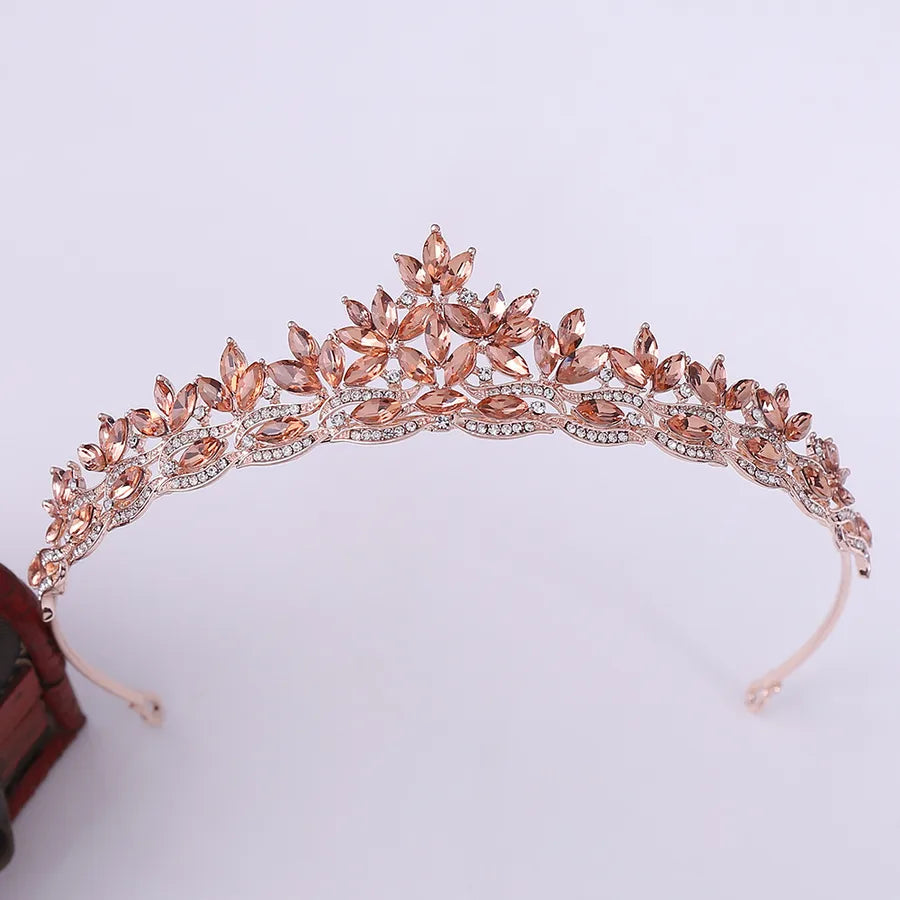 fashion leaf alloy hollow out inlay crystal rhinestones crown 1 piece