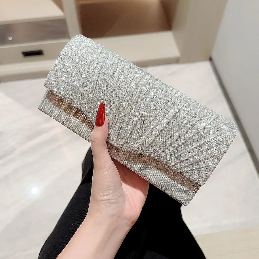 apricot silver polyester solid color rhinestone square evening bags
