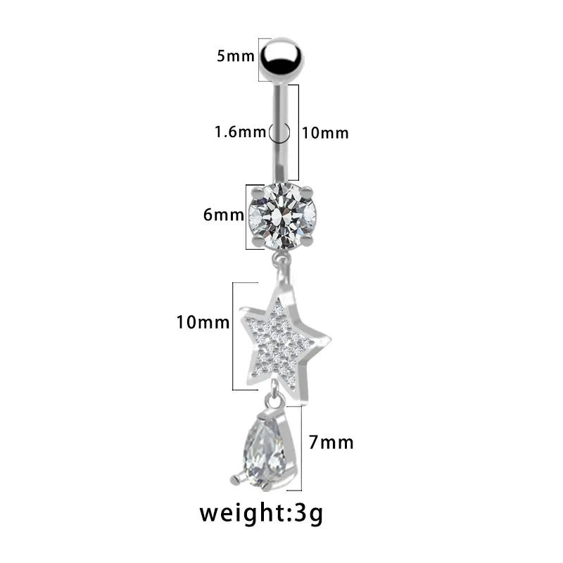 1 Piece Belly Rings Pastoral Shiny Star Moon Heart Shape 316L Stainless Steel  Alloy Plating Inlay Resin Rhinestones Glass White Gold Plated
