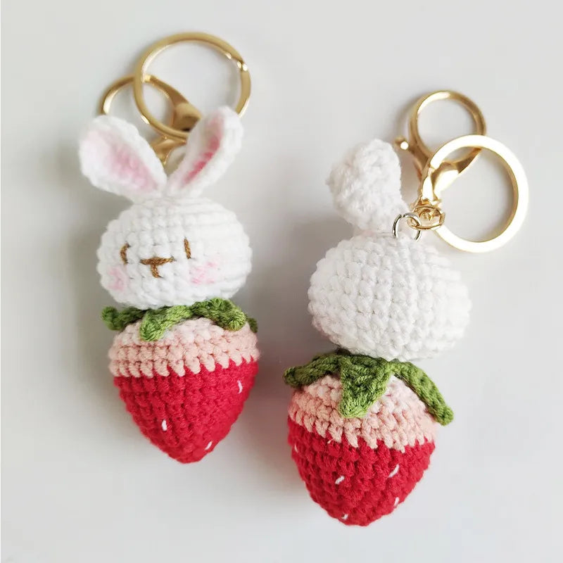 1 Piece Cute Rabbit Strawberry Knit Unisex Bag Pendant Keychain