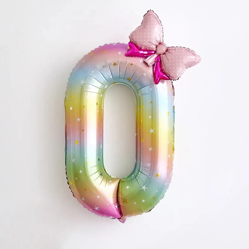 40-Inch Rainbow Star Gradient Colorful Balloons With Bow Knot Set Birthday Party Scene Decorations Digital Number Balloons