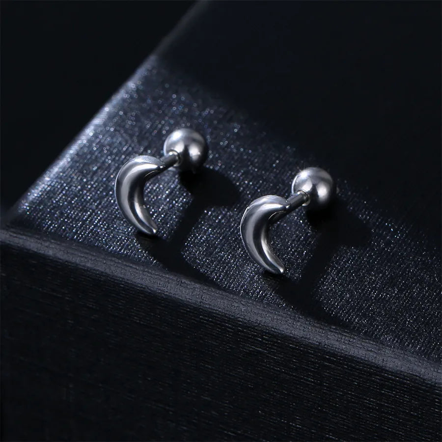 retro moon stainless steel plating ear studs 1 pair