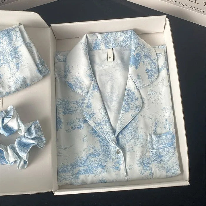 New Women's Silk Sleepwear Summer Simple Luxury Texture Sweet INS Home Clothes Set Pajamas Breathable Casual Sleepwear