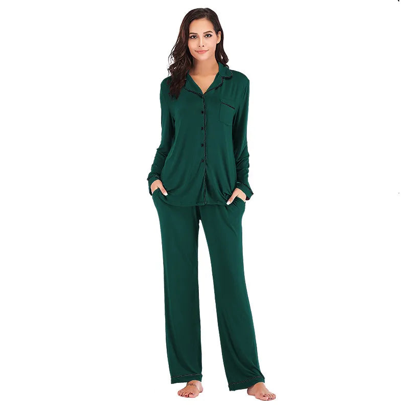 women's casual solid color modal button pants sets
